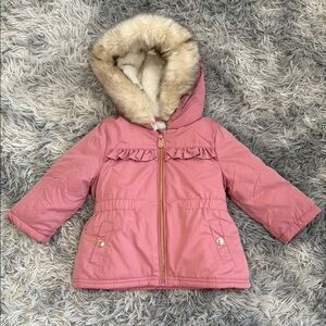 Pink Kids Jacket with Faux Fur Hood